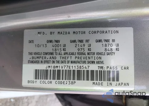 2014 Mazda Mazda3 z USA, uszkodzony, nr VIN JM1BM1V77E1138547